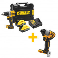 Дриль-шурупокрут DeWALT, безщітковий, XR Li-ion PowerStack 18 В, 5 А/год, 90 Нм, 0-650 / 0-2000 об/хв, патрон 13 мм швидкозатискний, кількість швидкостей - 2, вага 1.28 кг, 2 акумулятори PowerStack 18 В 5 А/год, заря