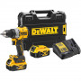 Дриль-шурупокрут DeWALT, безщітковий ударний, XR Li-ion 18 В, 5 А/год, 90 Нм, 0-650 / 0-2000 об/хв, 0-11050 / 0-34000 уд/хв., патрон 13 мм швидкозатискний, кількість швидкостей - 2, вага 1.34 кг, 2 акумулятори, заряд