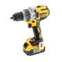 Дриль-шурупокрут DeWALT, безщітковий, безударний, XR Li-ion 18 В, 5 А/год, 95 Нм, 450-2000 об/хв, патрон 13 мм швидкозатискний, кількість швидкостей - 3, вага 2 кг, 2 акумулятора, зарядний пристрій, валіза, додаткова