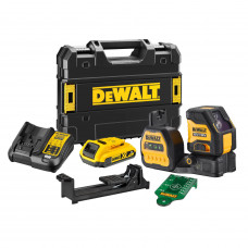 Рівень лазерний лінійний DeWALT, 10.8 / 12 / 18 В XR Li-Ion, зелений промінь, 2 промені, вага комплекту 4.4 кг, 1 акумулятор 18 В XR Li-ion 2 А/год, ЗП, лазерна мішень, кронштейн для настінного монтажу, TSTAK