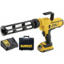 Пістолет акумуляторний для герметиків DeWALT, 18 В XR Li-ion, контейнер 300 мл, вага 1.8 кг, 1 акумулятор 2 А/год, ЗП та валіза