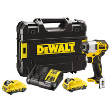 Шурупокрут ударний акумуляторний DeWALT, 12 В XR Li-ion, безщітковий, 163 Нм, 2850 об/хв, 2 акумулятори, зарядний пристрій, валіза