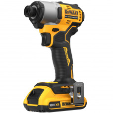Шурупокрут ударний акумуляторний DeWALT, 18 В XR Li-ion, безщітковий, 2 А/год, 192 Нм, 3200 об/хв, 4200 уд/хв, розмір тримача насадок 6.35 мм (1/4), кількість швидкостей - 1, вага 0.88 кг, 2 акумулятори, зарядний при