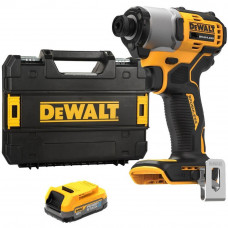 Шурупокрут ударний акумуляторний DeWALT, безщітковий, XR Li-ion 18 В PowerStack 1.7 А/год, 192 Нм, 3200 об/хв, 4200 уд/хв, розмір тримача насадок 6.35 мм (1/4), кількість швидкостей - 1, 1 акумулятор, валіза TSTAK, б