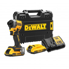 Шурупокрут ударний акумуляторний DeWALT, 18 В XR Li-ion, безщітковий, 206 Нм, 2 А/год, 3250 об/хв, 3800 уд, розмір тримача насадок 6.35 мм (1/4), кількість швидкостей - 3, вага 0.95 кг, 2 акумулятори, зарядний пристр
