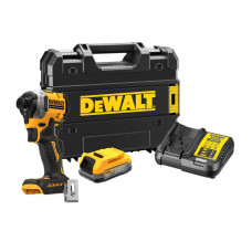 Шурупокрут ударний акумуляторний DeWALT, безщітковий, XR Li-ion 18 В PowerStack, 1.7 А/год, 206 Нм, 3250 об/хв, 3800 уд/хв, розмір тримача насадок 6.35 мм (1/4), кількість швидкостей - 3, вага 0.95 кг, 1 акумулятор,