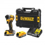 Шурупокрут ударний акумуляторний DeWALT, безщітковий, XR Li-ion 18 В PowerStack 1.7 А/год, 206 Нм, 3250 об/хв, 3800 уд/хв, розмір тримача насадок 6.35 мм (1/4), кількість швидкостей - 3, вага 0.95 кг, 2 акумулятори,