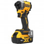 Шурупокрут ударний акумуляторний DeWALT, 18 В XR Li-ion, безщітковий, 206 Нм, 5 А/год, 3250 об/хв, 3800 уд, розмір тримача насадок 6.35 мм (1/4), кількість швидкостей - 3, вага 0.95 кг, 2 акумулятори, зарядний пристр
