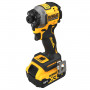 Шурупокрут ударний акумуляторний DeWALT, 18 В XR Li-ion, безщітковий, 206 Нм, 5 А/год, 3250 об/хв, 3800 уд, розмір тримача насадок 6.35 мм (1/4), кількість швидкостей - 3, вага 0.95 кг, 2 акумулятори, зарядний пристр