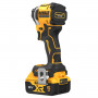 Шурупокрут ударний акумуляторний DeWALT, 18 В XR Li-ion, безщітковий, 206 Нм, 5 А/год, 3250 об/хв, 3800 уд, розмір тримача насадок 6.35 мм (1/4), кількість швидкостей - 3, вага 0.95 кг, 2 акумулятори, зарядний пристр