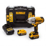 Гайковерт ударний DeWALT, безщітковий, XR Li-ion 18 В, 5 А/год, 950 Нм, 400 / 1200 / 1900 об/хв, 2400 уд/хв, розмір тримача насадок 1/2, кількість швидкостей - 3, вага 3.22 кг, 2 акумулятора, зарядний пристрій, валіз
