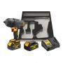 Гайковерт ударний DeWALT, безщітковий, XR Li-ion 18 В, 5 А/год, GFN блок, 1396 Нм, 2300 об/хв, 2200 уд/хв, розмір тримача насадок 1/2 зі стопорним кільцем, кількість швидкостей - 3+1 режим, вага 2.9 кг, 2 акумулятори