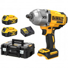 Гайковерт ударний DeWALT, безщітковий, XR Li-ion 18 В,1396 Нм, 5 А/год, 2300 об/хв, 2200 уд/хв, розмір тримача насадок 1/2 зі стопорним кільцем, кількість швидкостей - 3+1 режими, вага 2.9 кг, 2 акумулятори, зарядний