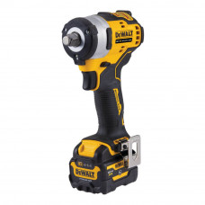 Гайковерт ударний DeWALT, безщітковий, XR Li-ion 12 В, 338 Нм, 5 А/год, 2850 об/хв, 3250 уд/хв, розмір тримача насадок 1/2, кількість швидкостей - 1, вага 1 кг, 1 акумулятор, зарядний пристрій, гумовий чохол корпусу,