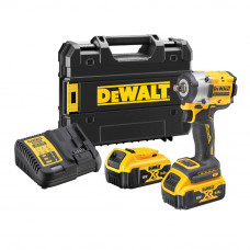 Гайковерт ударний DeWALT, безщітковий, XR Li-ion 18 В, 406 Нм, 5 А/год, 2500 об/хв, 3550 уд/хв, розмір тримача насадок 1/2 зі стопорним кільцем, кількість швидкостей - 2+2 режими, вага 1.1 кг, 2 акумулятори, зарядний