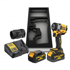 Гайковерт ударний DeWALT, безщітковий, XR Li-ion 18 В серії «G» (Glass Filled Nylon), 406 Нм, 5 А/год, 2500 об/хв, 3550 уд/хв, розмір тримача насадок 3/8 зі зі стопорним кільцем, кількість швидкостей - 2+2 режими, ва