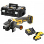 Шліфмашина кутова акумуляторна безщіткова DeWALT, 18 B XR Li-ion 5 А/год, d = 125 мм, 9000 об/хв, 2 акумулятори PowerStack 5 А/год, зарядний пристрій, TSTAK, вага 1.74 кг