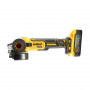Шліфмашина кутова акумуляторна безщіткова DeWALT, 18 B XR Li-ion 5 А/год, d = 125 мм, 9000 об/хв, 2 акумулятори PowerStack 5 А/год, зарядний пристрій, TSTAK, вага 1.74 кг
