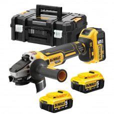 Шліфмашина кутова акумуляторна безщіткова DeWALT, 18 B XR Li-ion, 125 мм, 9000 об/хв, вага 1.74 кг, валіза TSTAK, 3 акумулятора, зарядний пристрій