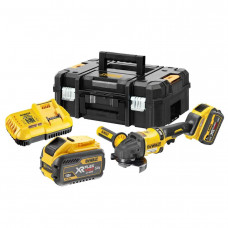 Шліфмашина кутова акумуляторна безщіткова DeWALT, XR FLEXVOLT 54 B, Li-ion, d = 125 мм, 9000 об/хв, вага 2.18 кг, валіза, 2 акумулятори 3 А/год, зарядний пристрій