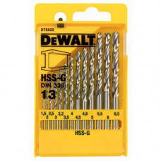 Набір свердел по металу DeWALT HSS-G, 13 од: d=1.5, 2, 2.5, 3, 3.2, 3.5, 4, 4.5, 5, 4.8, 5.5, 6, 6.5 мм , пластикова касета