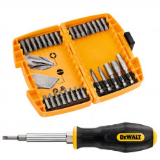 Набір біт і насадок DeWALT, Phillips, Pozidriv, Torx, Slotted, L = 25 мм - Ph1, Ph2, Ph3, SL8, Pz2, Pz3, T10, T15, T25, T30, L = 50 мм - Pz2, Ph2, торцеві головки 8, 10 мм, викрутка 6 в 1, магнітний тримач, 30 од, бо