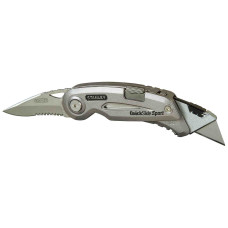 Ніж STANLEY "QUICKSLIDE SPORT UTILITY KNIFE", складаний з двома лезами, спортивне лезо з серрейтором L= 75 мм, висувне стандартне лезо для обробних робіт.