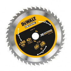 Диск пилковий DeWALT EXTREME RUNTIME, розмір 165 х 20 мм, кількість зубів 42, кут заточування 10 градусів, геометрія зуба ATB+R, 7000 об/хв