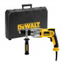 Дриль мережевий DeWALT, ударний, 1100 Вт, 40 Нм, 1250-3500 об/хв, 56000 уд/хв, патрон 13 мм швидкозатискний, кількість швидкостей - 2, вага 2.8 кг, багатопозиційна бічна рукоятка, валіза