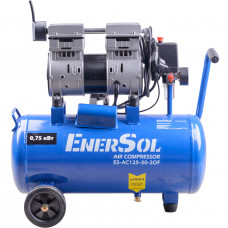 Компресор повітряний безмасляний ENERSOL, продуктивність 125 л/хв, потужність 0.75 кВт, тиск 8 Бар, об'єм ресивера 30 л, кількість циліндрів 2, вага 26 кг