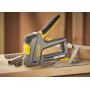 Степлер STANLEY "LIGHT DUTY/HEAVYDUTY/CABLE/BRADS TR75 FATMAX® 6 В 1" тип кріплення: скоби тип A, G, H: 6-14мм, скоба типу 7: 12-14 мм, цвяхи типу J: 15 мм, шпильки типу 9: 15 мм.