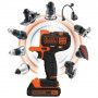 Акумуляторний багатофункціональний інструмент BLACK+DECKER, безударний, 18 В, 1.5 А/год, 20.9 Нм, 800 об/хв, патрон 10 мм швидкозатискний, кількість швидкостей - 1, вага 1.46 кг, акумулятор, валіза