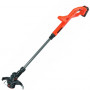 Тример акумуляторний BLACK+DECKER, 18 В, 2 А/год, жилка 1.6 мм, ширина косіння 25 см, 1 акумулятор і зарядний пристрій, обороти 9000 об/хв, вага 3.5 кг