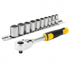 Набір головок торцевих 1/4" STANLEY, руків’я +10 шестигранних головок (5.5, 6, 7, 8, 9, 10, 11, 12, 13, 14 мм) в металевому тримачі