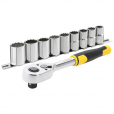 Набір головок торцевих 1/2" STANLEY, руків’я +10 шестигранних головок (13, 14, 15, 16, 17, 18, 19, 22, 24 мм) в металевому тримачі