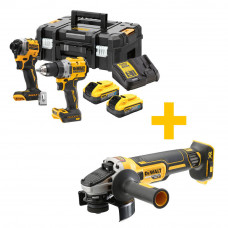 Набір з двох інструментів безщіткових DeWALT, 18 В XR Li-ion 5 А/год, вага 10 кг, 2 акумулятори PowerStack 5 А/год, зарядний пристрій, TSTAK+DCG405N