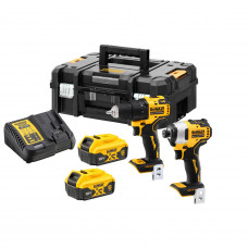 Набір з двох інструментів безщіткових DeWALT, 18 В XR Li-lon 5 А/год, вага 6.6 кг, 2 акумулятори 5 А/год, зарядний пристрій, TSTAK