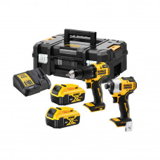 Набір з двох інструментів акумуляторних безщіткових DeWALT, дриль шурупокрут і ударний шурупокрут, 2 акумулятори 4 А/год, зарядний пристрій, валіза системи TSTAK