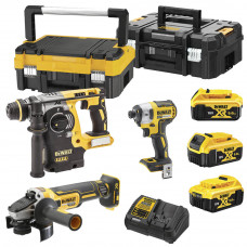 Набір з трьох інструментів безщіткових DeWALT, 18 В XR Li-ion, 5 А/год, вага 12 кг, 2 валізи TSTAK, 3 акумулятори і зарядний пристрій