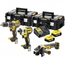 Набір з трьох інструментів безщіткових DeWALT, 18 В XR Li-ion, 5 А/год, вага 9.7 кг, валіза, 2 акумулятори і зарядний пристрій