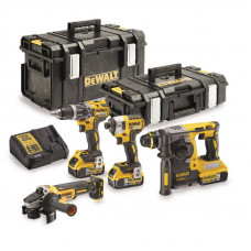 Набір з чотирьох інструментів безщіткових DeWALT, 18 В XR Li-ion, 5 А/год, вага 19 кг, валіза, 3 акумулятори і зарядний пристрій