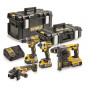 Набір з чотирьох інструментів безщіткових DeWALT, 18 В XR Li-ion, 5 А/год, вага 19 кг, валіза, 3 акумулятори і зарядний пристрій