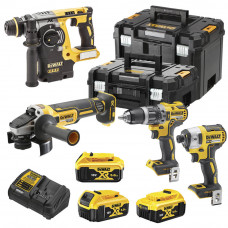 Набір з чотирьох інструментів безщіткових DeWALT, 18 В XR Li-ion, 5 А/год, вага 14.3 кг, 2 валізи TSTAK, 3 акумулятори і зарядний пристрій