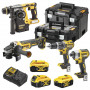 Набір з чотирьох інструментів безщіткових DeWALT, 18 В XR Li-ion, 5 А/год, вага 14.3 кг, 2 валізи TSTAK, 3 акумулятори і зарядний пристрій