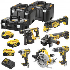 Набір з шести інструментів безщіткових DeWALT, 18 В XR Li-ion, 5 А/год, вага 26.3 кг, валіза, 3 акумулятори і зарядний пристрій