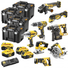Набір з восьми інструментів DeWALT, 18 В XR Li-ion, 5 А/год, вага 30 кг, 4 валізи TSTAK, 4 акумулятори і зарядний пристрій