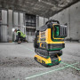 Рівень лазерний лінійний DeWALT, 18 В XR Li-ion, зелений промінь, промені 3 х 360°, вага комплекту 2.9 кг, без акумулятора і зарядного пристрою, кронштейн для настінного монтажу, кейс