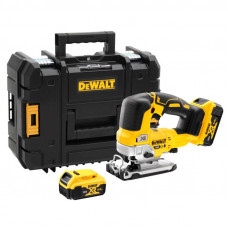 Пила лобзикова акумуляторна DeWALT, 18 В XR Li-ion, безщіткова, 1000 - 3200 ход/хв, максимальна глибина пропилу (дерево) - 135 мм, вага 2.1 кг, 2 акумулятора 5 Аг і зарядний пристрій, валіза TSTAK