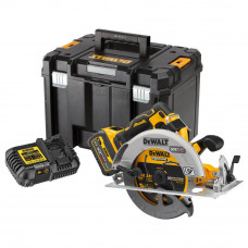 Пила дискова акумуляторна DeWALT, 18 В XR Li-ion FLEXVOLT ADVANTAGE, безщіткова, 6 А/год, діаметр диска 190 х 30 мм, 5500 об/хв, вага 3.7 кг, 1 акумулятор, зарядний пристрій, TSTAK