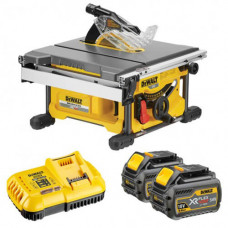Пила циркулярна настільна акумуляторна безщіткова DeWALT, 54 В XR FLEXVOLT Li-ion, 5800 об/хв, діаметр диска 210 х 30 мм, вага 21.5 кг, 2 акумулятора 6 А/год, ЗП, сумка для зберігання акумуляторів